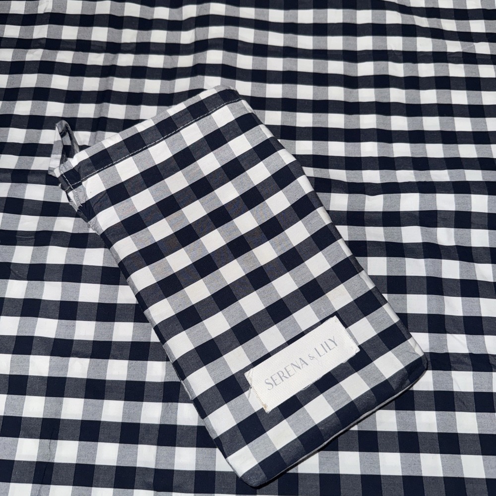 Serena & Lily Pair Of Cotton Percale Navy Gingham Standard Shams 28.5"x19"